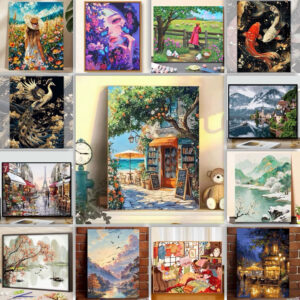 ภาพระบายสีตามตัวเลข ขึงเฟรมไม้พร้อมอุปกรณ์ ขนาด 40×50 CM ฝึกสมาธิ ของขวัญ DIY สำหรับตกแต่งบ้าน Paint by Numbers