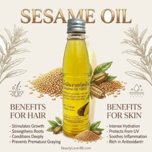 น้ำมันงา ออแกนิกส์ น้ำมันงาสกัดเย็น Sesame Oil Organic สำหรับใบหน้า ผมและผิวแพ้ง่าย ปราศจากสารเคมี