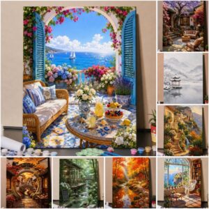 ระบายสีตามตัวเลขลายวิว 40×50 พร้อมเฟรมไม้ | งานศิลปะสวยเหมือนจริง ตกแต่งบ้านได้ (เลือกได้ 43 ลาย)