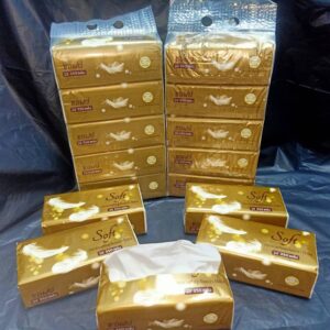 [L-ยกหิ้ว 5 ห่อ] Softกระดาษทิชชู่ทอง มาใหม่ ขนาด 19x18 cm จำนวน 350แผ่น หนา2ชั้น ราคาถูก คุณภาพดี