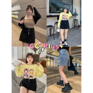 CiCi Plus+(836)กระโปรงกางเกงขาสั้น เอวสม็อค กระดุมหน้าแมทซ์ได้ทุกลุคน่ารักมาก