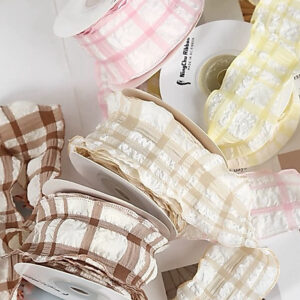 ริบบิ้น wrinkled ผ้ายับลายสก็อต 4 cm 2 ด้าน (1 หลา = 90cm)