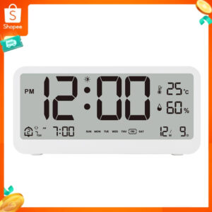 นาฬิกาปลุกดิจิตอล LCD 8001-EN นาฬิกาดิจิตอลมัลติฟังก์ชั่น LED ความสว่างปรับอุณหภูมิความชื้นจอแสดงผลนาฬิกาปลุกโหมดปลุกคู่