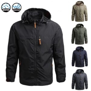 เสื้อแจ็คเก็ตกันน้ำคุณภาพสูง windproof เสื้อแจ็คเก็ตผู้ชาย ผ้านุ่ม Hooded Jacket