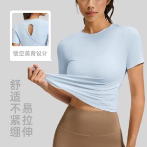 เสื้อยืดออกกำลังกายใส่วิ่ง ใส่ออกกำลังกาย เสื้อแขนสั้นรัดผ้าไม่ย้วย เสื้อยืดลำลองไขว้ด้านหลังเว้าหลัง รุ่นJYMD026