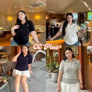 CiCi Plus+ (A2156-1) เสื้อไหมพรมพลัสไซส์ คอปก ปักโบว์ แขนจั๊ม กระดุมหน้าใช้งานได้ เสื้อสาวอวบ สไตล์เกาหลี