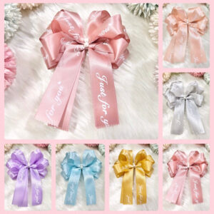 โบว์ผ้าซาติน รหัส B 201 ทรง 2 ชั้น พิมพ์ลาย Just for you โบว์ติดของขวัญ