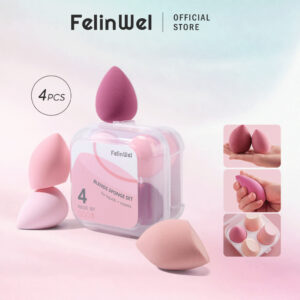 FelinWel ฟองน้ำแต่งหน้า 4ชิ้น 4สี พร้อมกล่องเก็บ ลงรองพื้นเนียนไร้รอย | Beauty Blender Set 4pcs + Storage Case