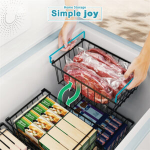 Simplejoy 4Pcs ชั้นตู้แช่ ซ้อนกันได้ ตะกร้าแช่แข็งจัดเก็บในตู้เย็น พร้อมที่จับสําหรับอาหารด้านล่างง่าย