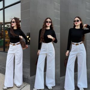 Y2.NEW CLASSY JEANS WHITE COLOR กางเกงยีนส์ขากระบอกใหญ่