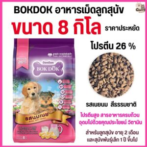 [[ขนาด 8 กิโล ]] อาหารเม็ดลูกสุนัข Bok Dok(บ๊อกด๊อก) และ สุนัขพันธุ์เล็ก รสนมเนย โปรตีน 26 % ขนาด 8 kg