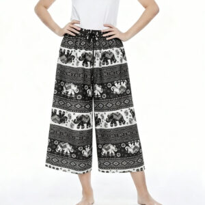 กางเกงช้างแฟชั่นเอวยางยืด มีเชือกผูก ใส่สบาย ผ้านุ่ม ไม่ตกสี 756-1