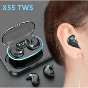 X55 หูฟังนอนไร้สาย (2 ของขวัญ:1 สต็กเกอร์การ์ตูนะ 1 ปรมกรุ่นเกม) เสียงสเตอร์โดระดับ HIF, กับน้ำ IPX5