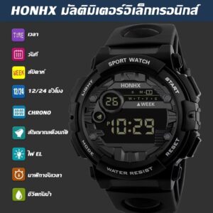 เรืองแสง นาฬิกาข้อมือดิจิทัล หน้าปัดขนาดใหญ่ แฟชั่นสำหรับผู้ชาย ฟังก์ชั่นวันและเวลา กีฬากลางแจ้ง