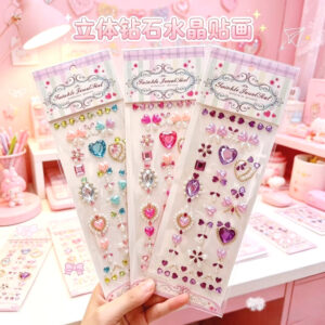 สติกเกอร์คริสตัลสีสันสดใสหัวใจอัญมณี พลอยเทียม สติกเกอร์สําหรับเด็กแต่งหน้าเคสโทรศัพท์ ทําเอง บรรจุภัณฑ์ของขวัญตกแต่ง