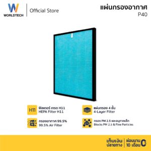 [ส่งฟรี] Worldtech ไส้กรอง เครื่องฟอกอากาศ รุ่น WT-P40-Filter ตัวกรอง HEPA11 กรองฝุ่น ควัน PM 2.5