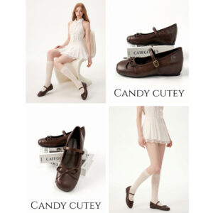 Candy Cutey รองเท้าแมรี่เจนสไตล์บัลเล่ต์ มีโบว์เล็กสวยละเอียด ส้นสูงในรองเท้า รองเท้าแฟชั่นผู้หญิงใส่ง่ายทุกชุด นุ่มสบาย