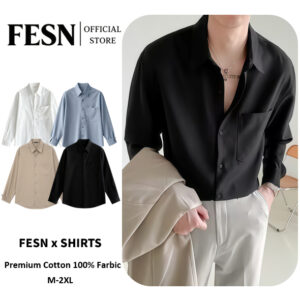 Silky Pocket Collar Shirt เสื้อเชิ้ตผู้ชายผ้าซาตินลื่น แขนยาวทรงโอเวอร์ มีกระเป๋าหน้าอก 4 สี ขาว/เบจ/ฟ้าเทา/ดำ ไซซ์ M-2X