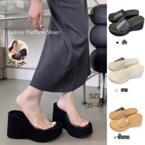 รองเท้าส้นตึกสายใส สไตล์มินิมอล เกาหลีสุดๆ ใส่สบาย เดินนานไม่ปวด ส้นสูง 7.5 ซม. แนะนำ+เพิ่มไซส์