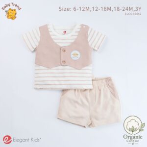 Elegant Kids ชุดลูกชาย 6 เดือน-3 ขวบ เสื้อกั๊กแขนสั้น+กางเกงสั้น Organic Animal Collection | Baby trend