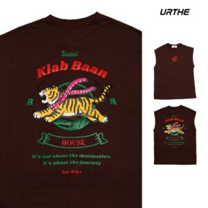 URTHE - เสื้อแขนกุด สกรีนลาย Oversize รุ่น RUN TIGER RUN SLEEVELESS SHIRT