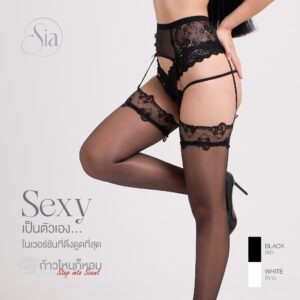 SIA Sexy Heart Lace Garter Set Stocking ถุงน่องลูกไม้ลายหัวใจ พร้อมสายคาดเอว เงาสวย เอวสูง มี 2 สี รุ่น SI011-SI012