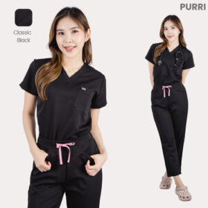PURRI ชุดสครับทางการแพทย์ รุ่น Classic สี Black (แยกเสื้อและกางเกง)