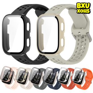 กรณีแก้วนิรภัยสายรัดซิลิโคน for Smart Watch Amazfit Bip 6 PC ปกป้องหน้าจอป้องกันชนเชลล์กีฬาสายรัดข้อมือยางอุปกรณ์เสริม