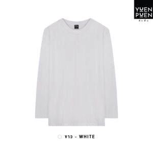 YuenPuen เสื้อยืดแขนยาว สีขาว ยืนพื้น ไม่ยืด ไม่ย้วย ไม่ต้องรีด สีพื้น เนื้อผ้านุ่มใส่สบาย